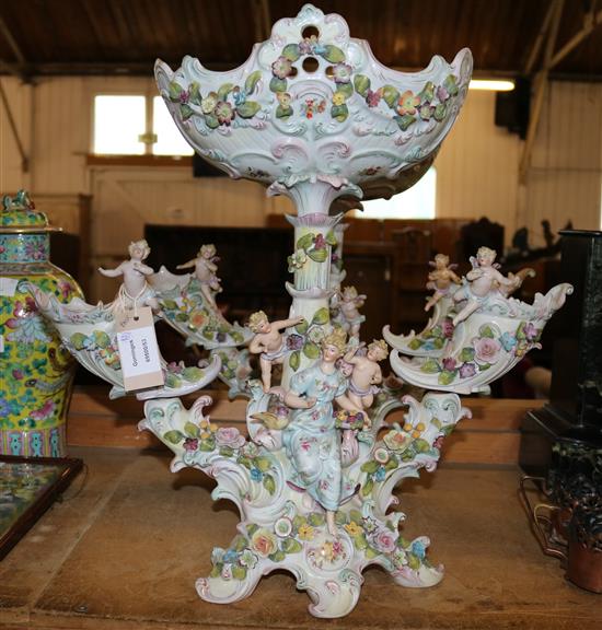 Pair Continental porcelain centrepieces